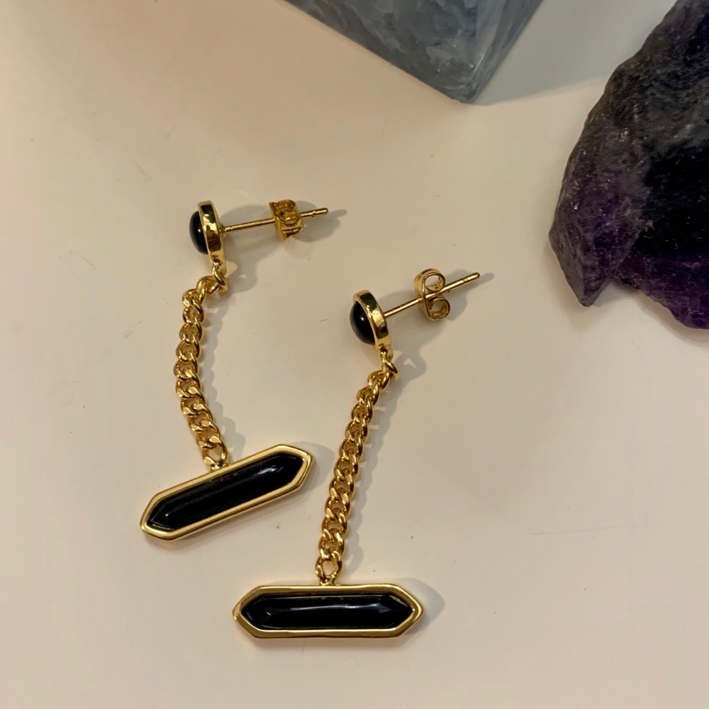 GOLD WITH BLACK SHAPE DANGLE EARRING